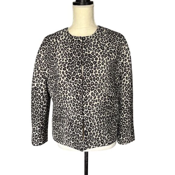 Ann Taylor Women's M Leopard Print Open Front Cropped Jacket Multicolor Casual - Picture 4 of 7